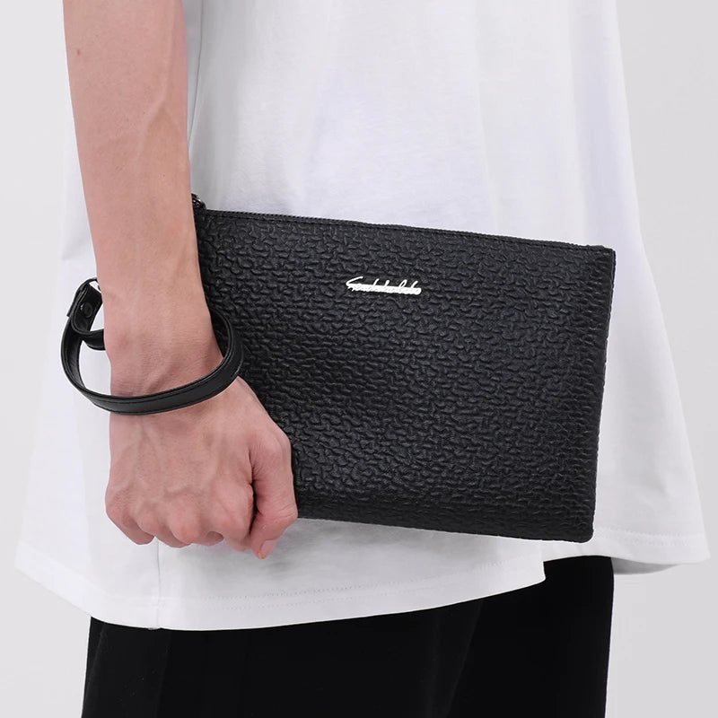 Men's Soft PU Leather Clutch Bag with Zipper Closure