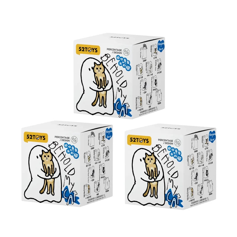 A box of 52Toys Ghost Behold My Cat series blind boxes featuring a nocturnal cat figurine.