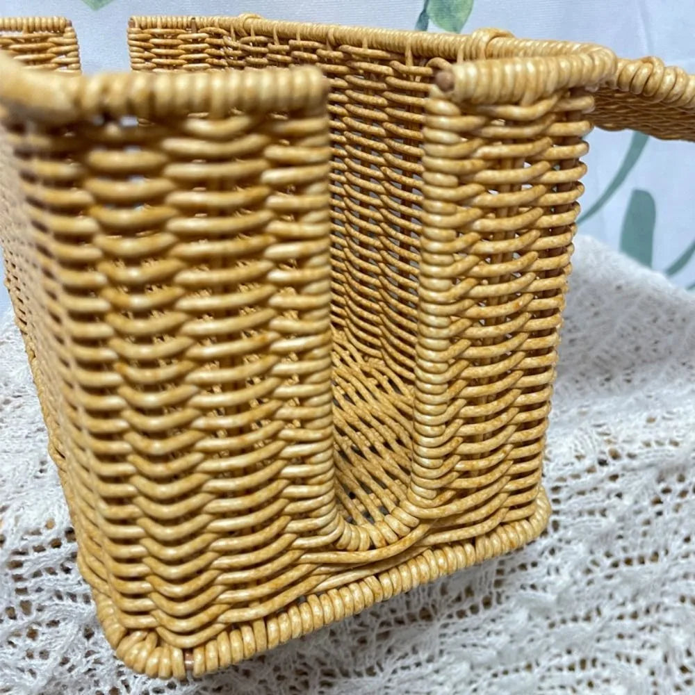 Handwoven Rattan Cable Management Box with Lid
