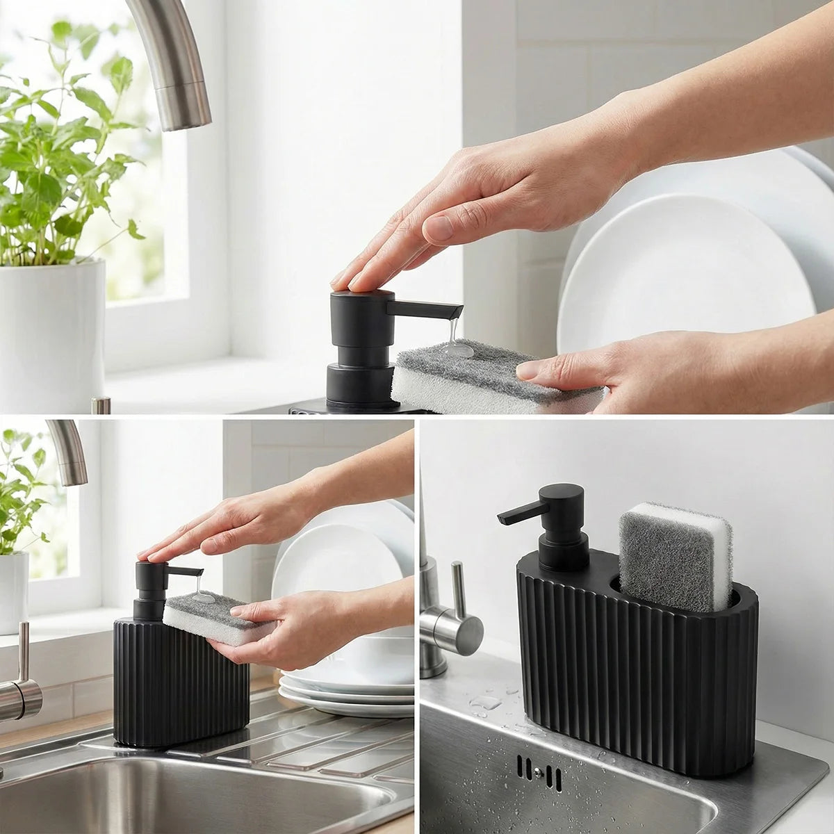 2-in-1 Dish Soap Dispenser with Built-In Sponge Holder