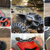 Various angles show billet aluminum light bar mounting brackets and components for a Can-Am Maverick X3 vehicle.