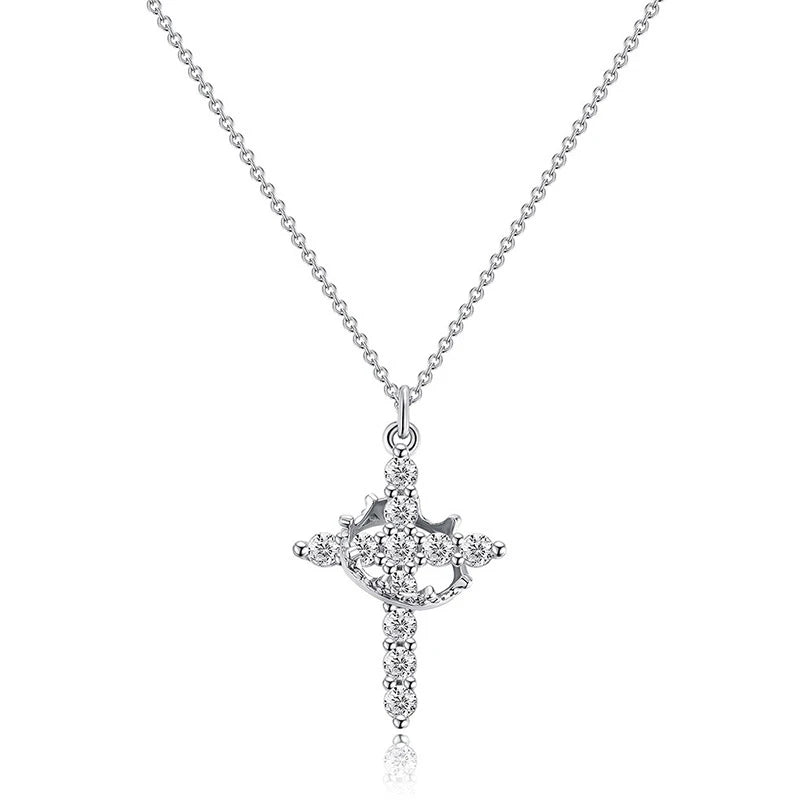 Rotating Cross Pendant Necklace with Rhinestone Detail