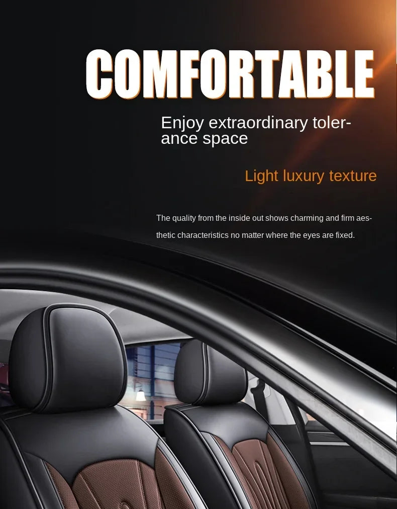 Interior view of a car seat showing light luxury texture and comfortable leather upholstery.