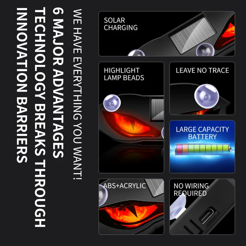 Solar-Powered Demon Eye LED Car Light