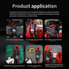 A collection of digital clamp meters used for AC/DC current and voltage measurement, showing various applications like mainte