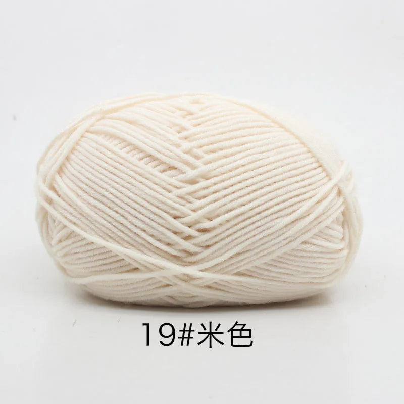 A ball of cream colored 19# yarn for knitting and crochet