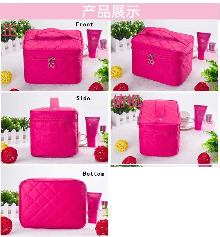 Quilted Cosmetic Bag with Large Capacity for Travel and Organization