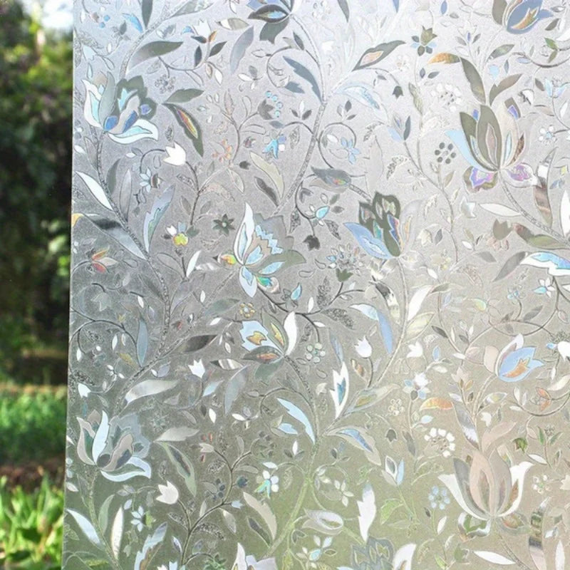 Elegant tulip privacy window film featuring a delicate floral pattern on clear glass.