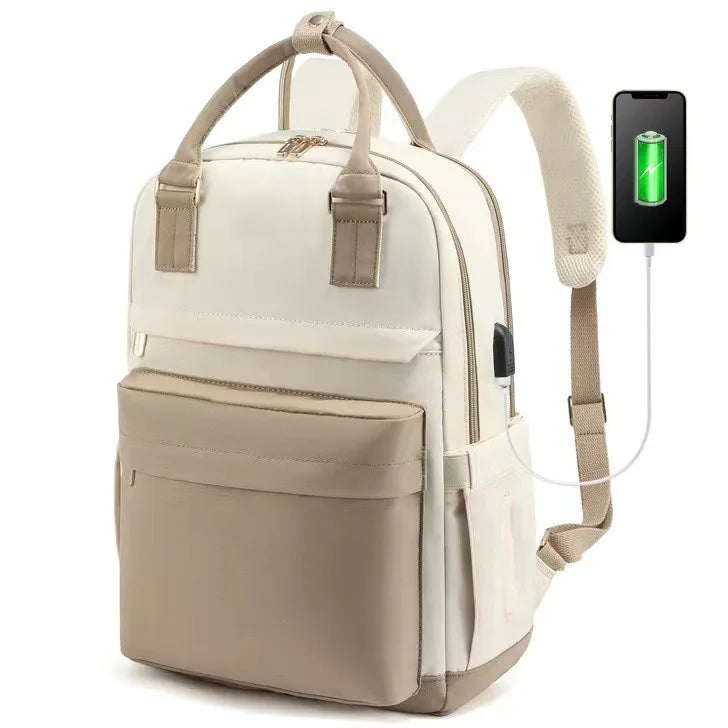 Women's Nylon Waterproof Casual Backpack with USB Port, Fits 15.6 Inch Laptop