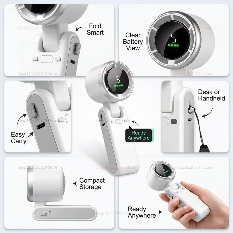 Ventilador de Mano Turbo Plegable con 5 Velocidades