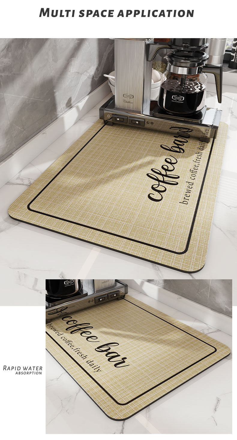 A beige diatomite coffee mat used as a multi-space application for brewing coffee.