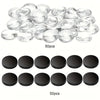 A collection of 50 clear glass dome cabochons and 50 black magnets for making a kit.