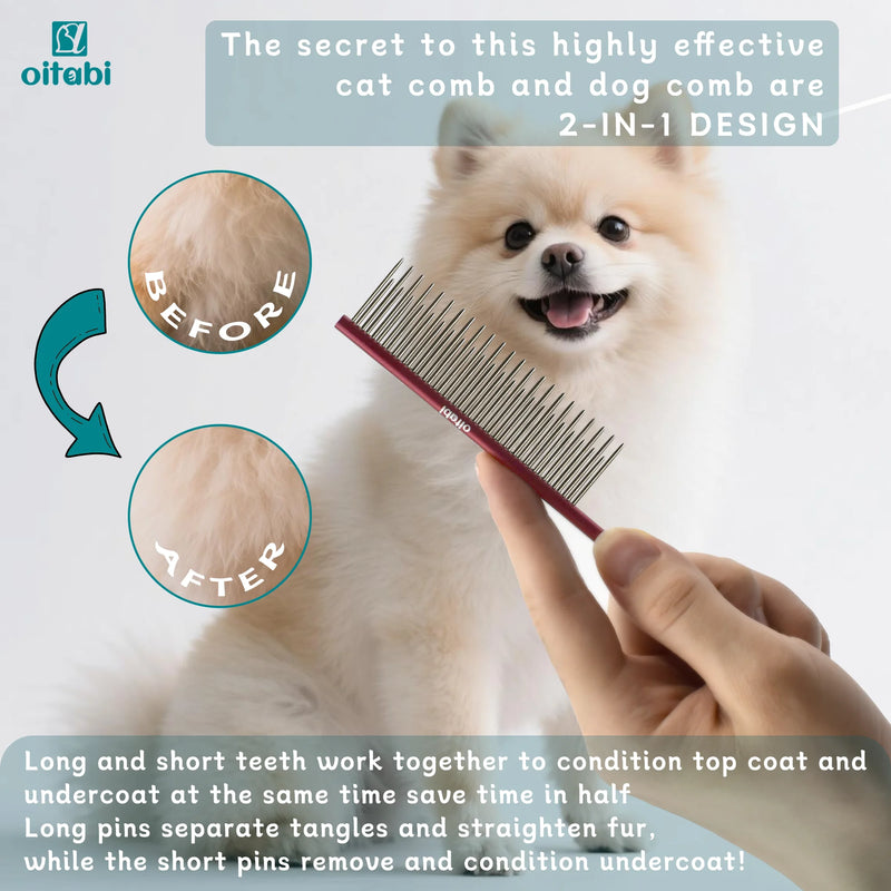 Dual-Length Stainless Steel Pet Grooming Comb