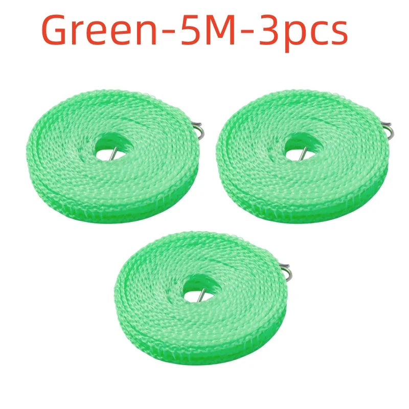 Tres carretes de cuerda de nylon verde de 5m para tendedero al aire libre