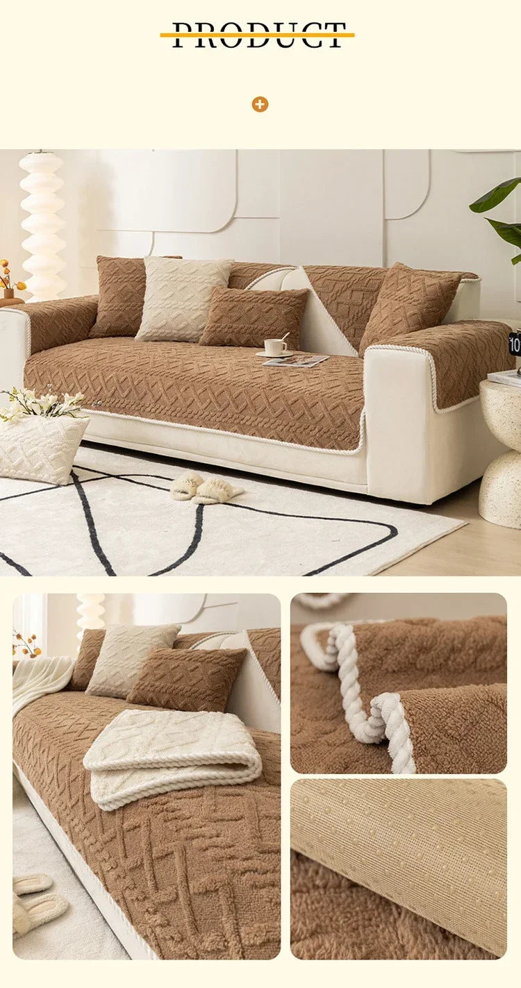 Plush Non-Slip Sofa Cover with Quilted Cotton