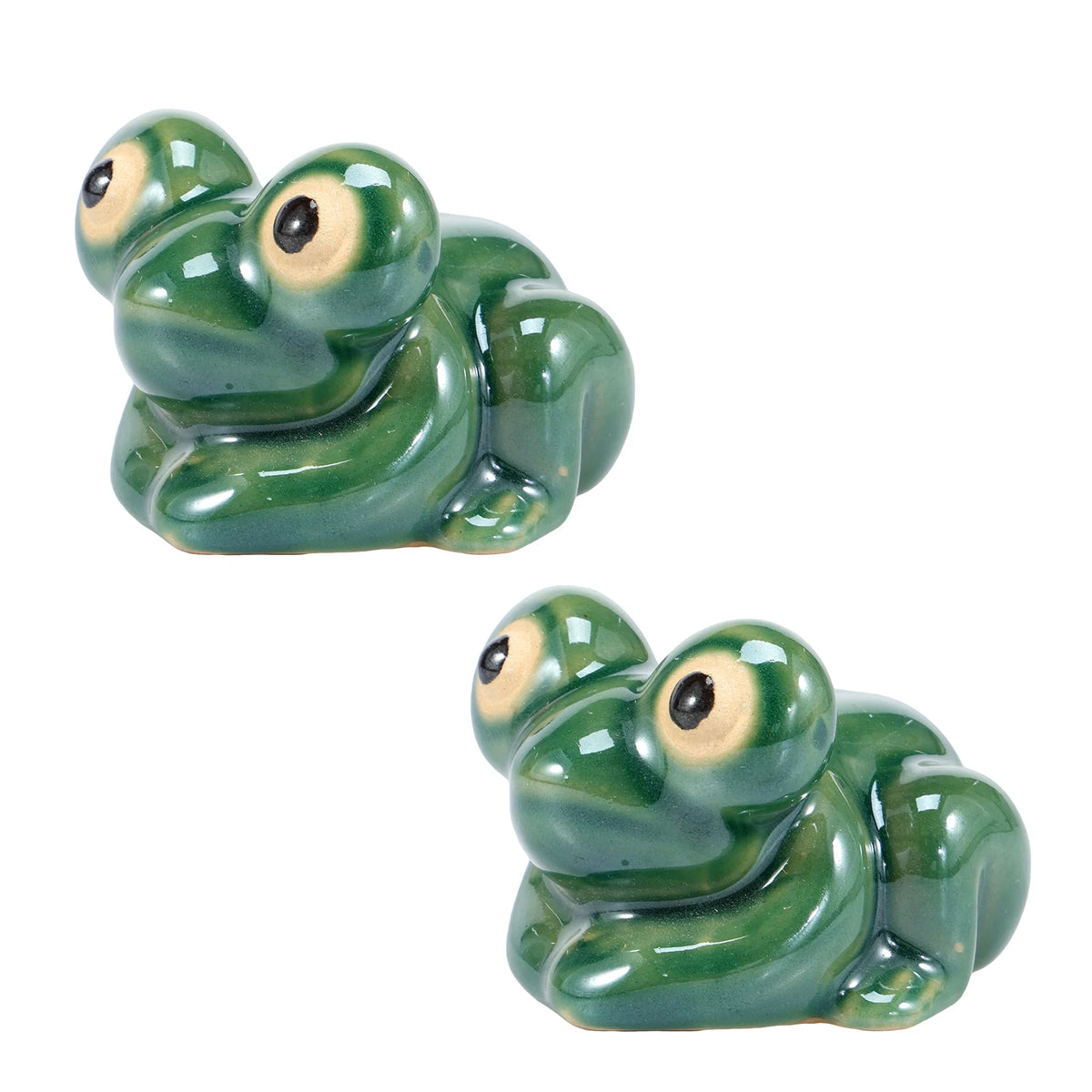 Hand-painted ceramic frog toilet bolt covers in green