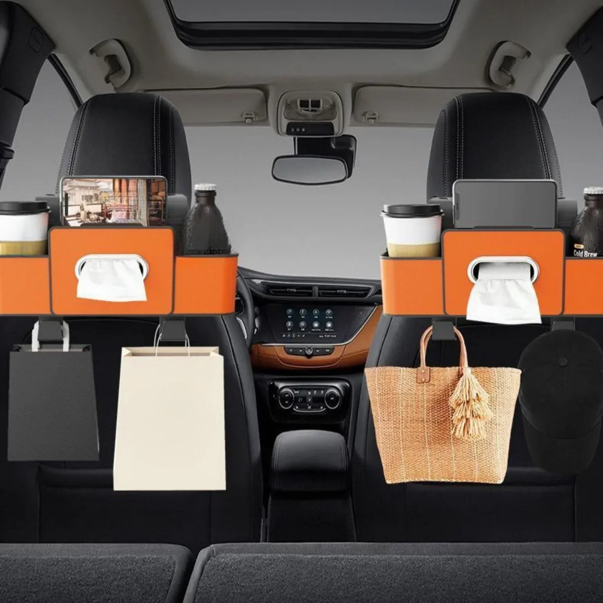 Multifunctional Car Seat Back Organizer with Phone and Cup Holders