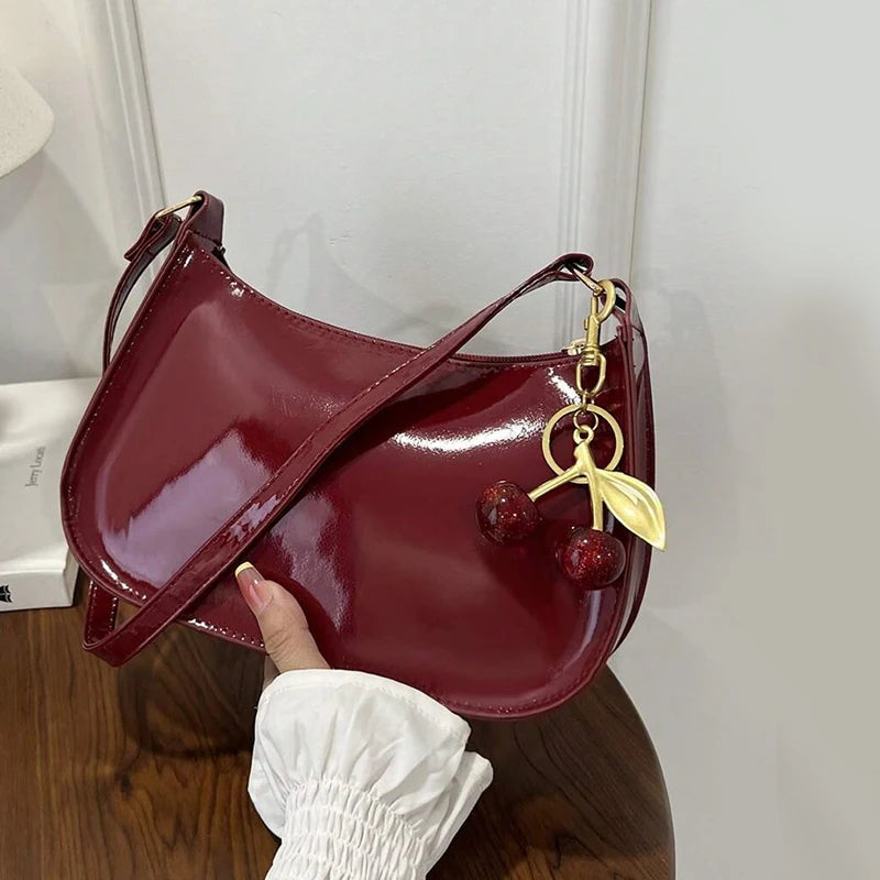 PU Leather Shoulder Bag with Cherry Pendant