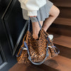 Oversized Leopardenmuster Velour-Einkaufstasche
