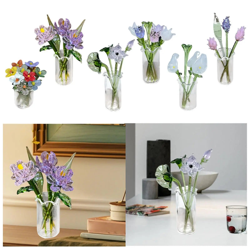 Gläserne Iris-Blumenfigur mit Vase