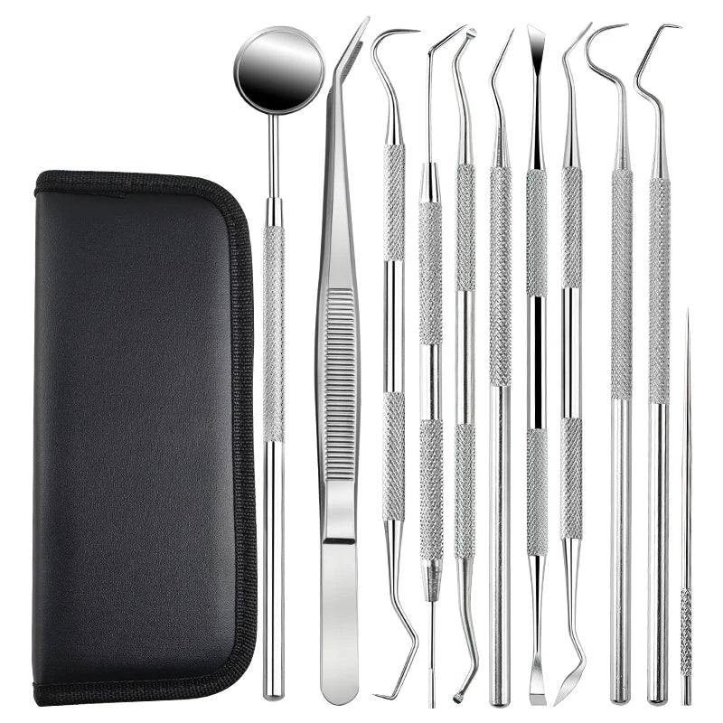 A set of premium stainless steel dental care tools for oral hygiene, including various probes and instruments.