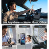 A man is using a magnetic phone mount to attach a smartphone to a car window, gym equipment, or office surface.