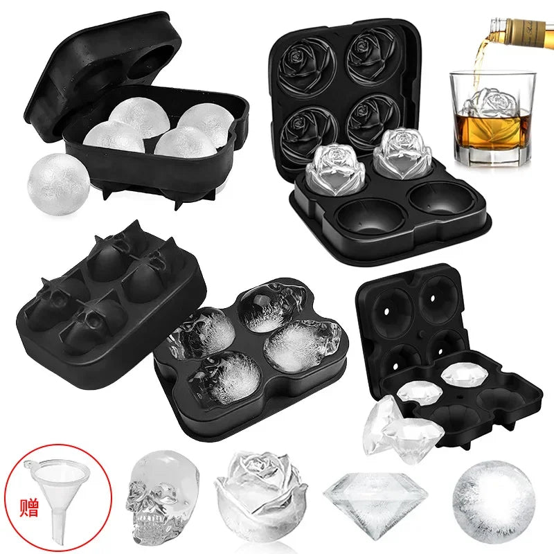 3D Skull & Diamond Ice Ball Mold – Silicone Tray for Whiskey & Cocktails