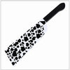 A black and white patterned cosplay katana with a black handle.
