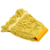 Yellow heavy-duty cotton string mop head replacement with a beige band.