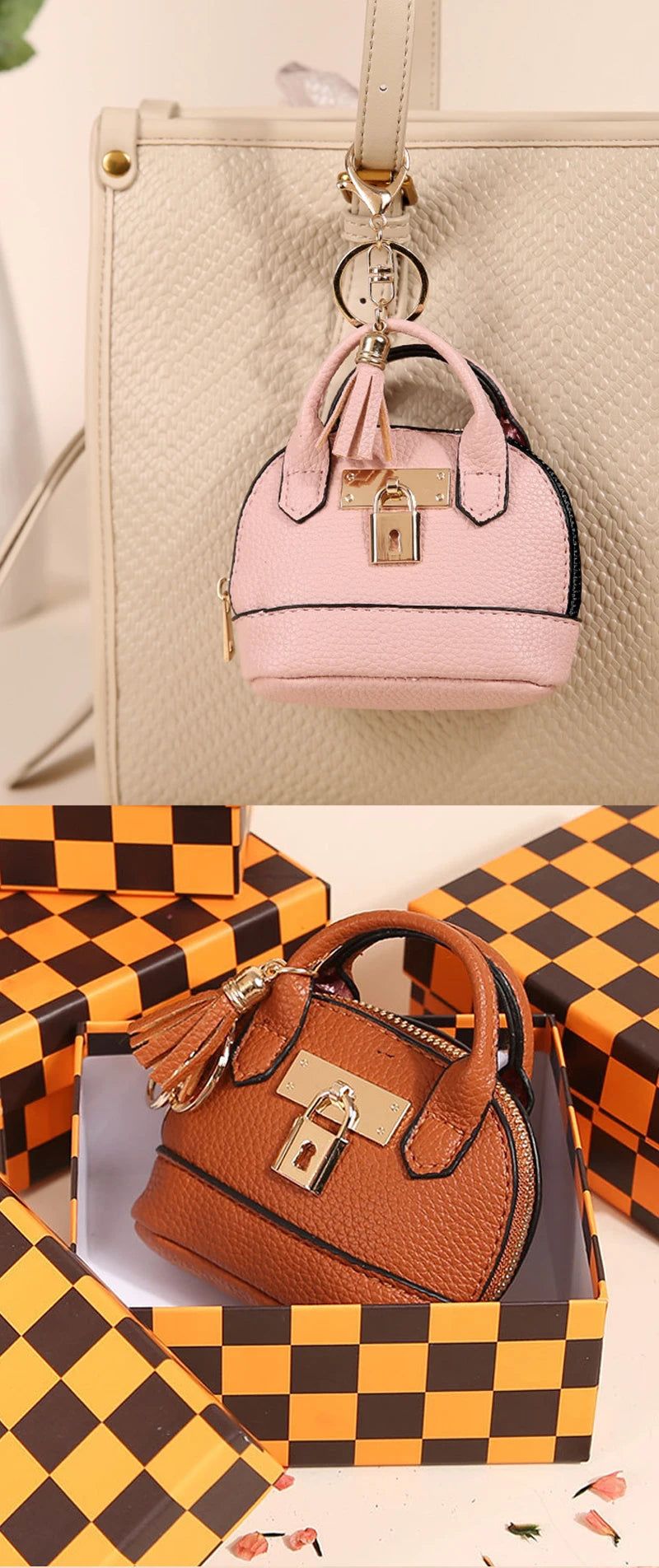 Mini Leather-Look Coin Purse with Keychain