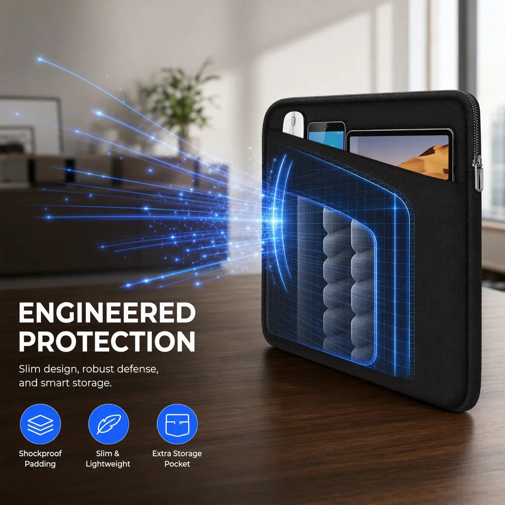 Universal Laptop Sleeve with Shockproof Padding & Accessory Pocket