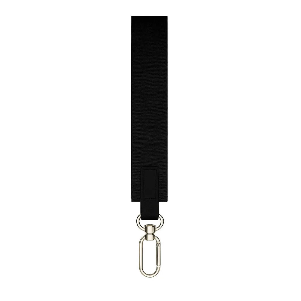 Black nylon wristlet keychain strap with a metal ring closure