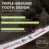 Close-up of triple-ground tooth design on a wood pruning saw blade showing features like gleam ground teeth and alternating d