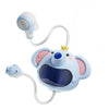 A light blue elephant water spray bath toy with a white nozzle and a pink-colored head.