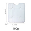 White reusable leak-proof ice pack measuring 18.5cm by 16.5cm and weighing 400g