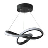 Modern black LED pendant light with a curved, wavy shade suspended from a ceiling.