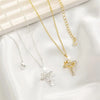 Rotating Cross Pendant Necklace with Rhinestone Detail