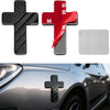Three flag cross emblems in black, red, and silver metal for car decals