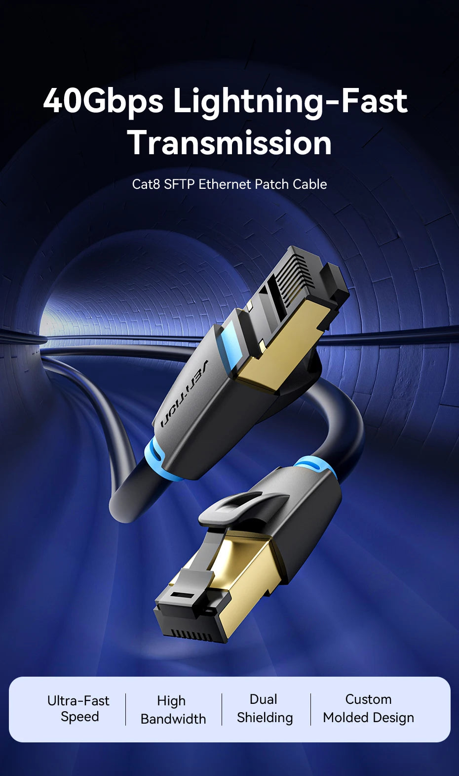 Cat8 Ethernet Cable – 40Gbps High-Speed Network Patch Cord