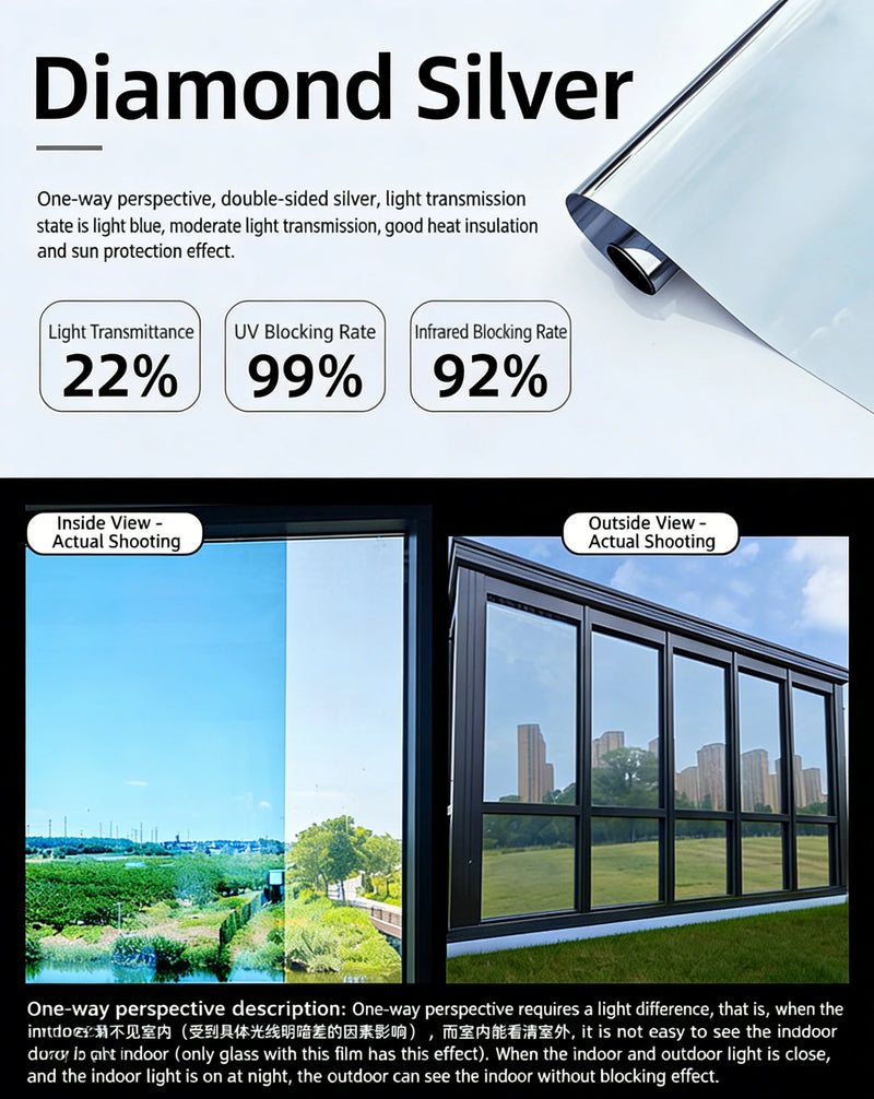 One-Way Mirror Window Film for Privacy & Heat Reduction