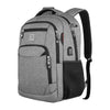 Sac à dos d'ordinateur portable pour le voyage d'affaires gris avec accents et sangles noires.
