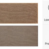 A set of natural rubber kitchen runner rugs in various shades of brown, highlighting low elasticity, non-slip surface, foot r