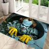 A door mat featuring a detailed illustration of the Joker character in a clown costume.