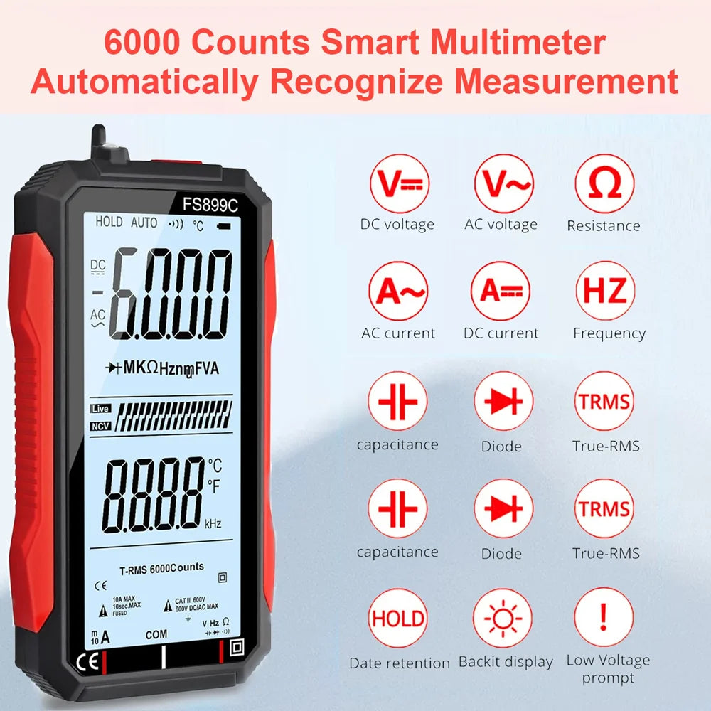 Smart True RMS Digital Multimeter with Large Display