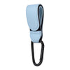 Light blue and black strap for a 360° rotating stroller hook with PU leather baby bag organizer