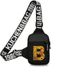 Black canvas chest bag with a wide strap featuring the text KUCHEN&BAG.1980