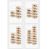 A set of stackable vertical shoe racks showing various pairs of shoes stored in individual compartments.