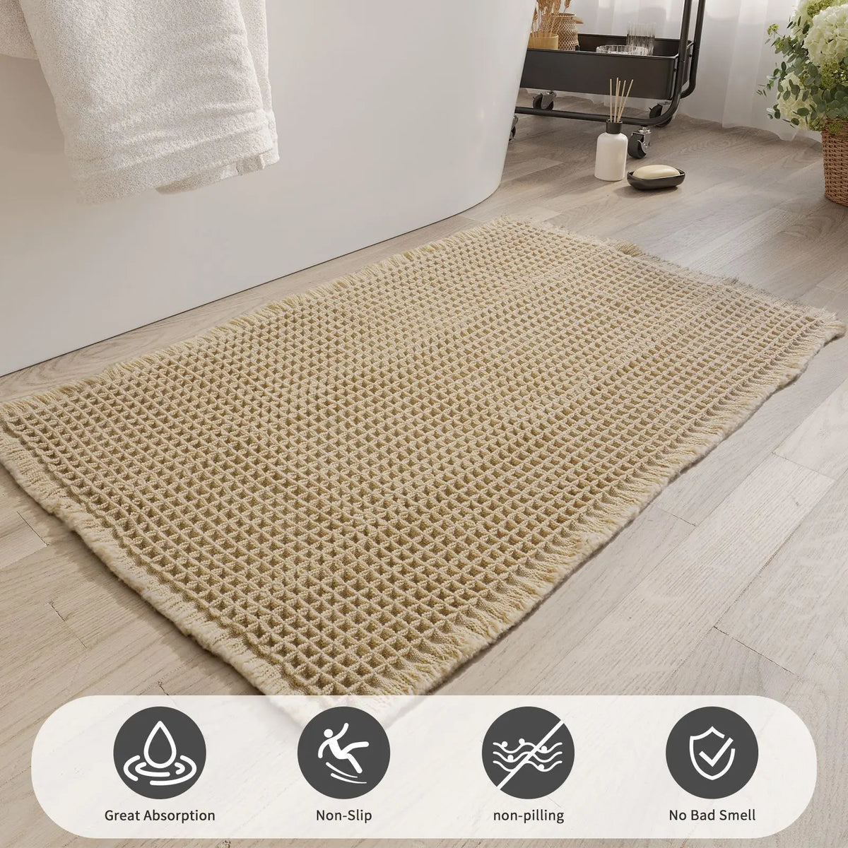 Waffle Weave Bath Mat with Non-Slip Backing