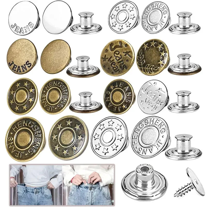 No-Sew Replacement Jeans Buttons - 17mm Metal Snap Buttons