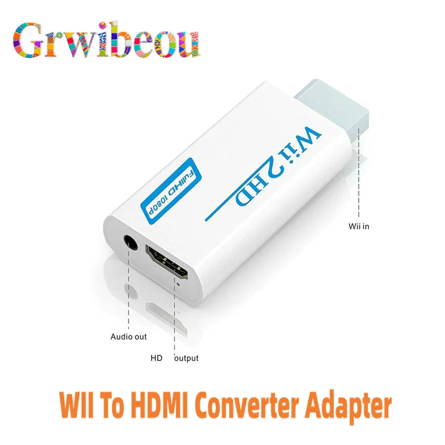 White Wii to HDMI converter adapter with audio and HD output ports